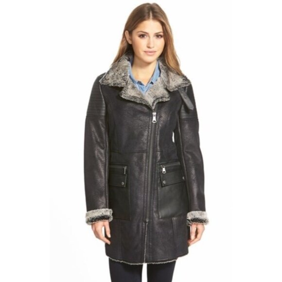 Marc New York Black Asymmetrical Faux Shearling Coat | Mob Wife Streetwear Glam - Picture 2 of 16